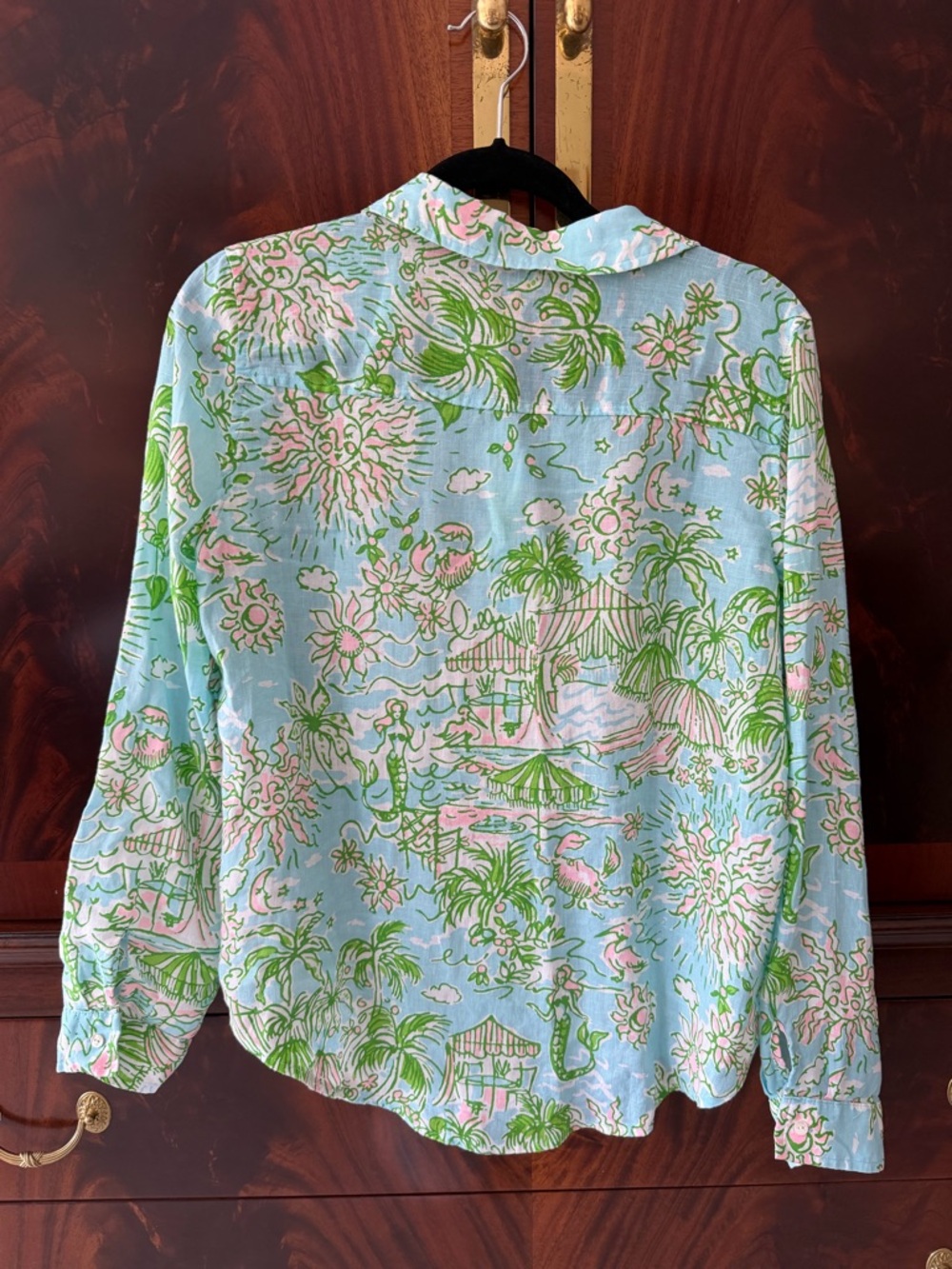 Lilly Pulitzer Sea View Linen Button Down & Elodey Shorts Set Sunbathers Bliss M - Picture 7 of 14